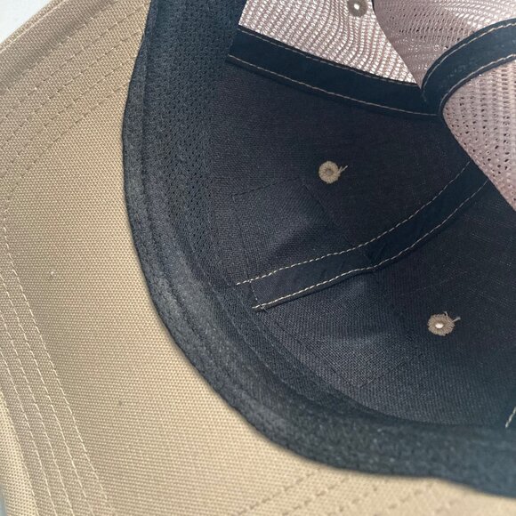 Carhartt Khaki Mesh Snapback Trucker Hat Logo Patch Cotton Blend Beige Black Cap - Picture 10 of 10